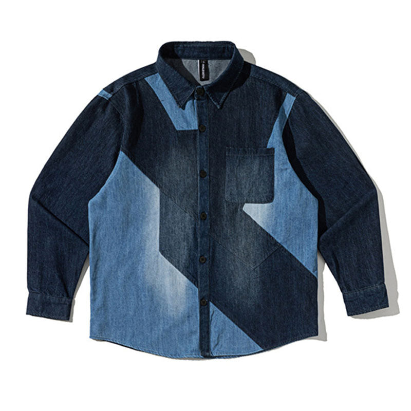 Vintage washed denim shirt with contrasting colors