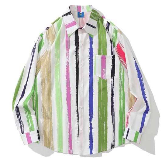 New Spring Print Graffiti Stripe Long Sleeve Shirt