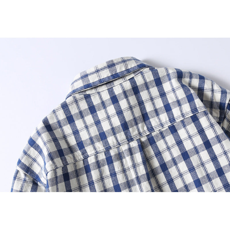 INS popular classic check pattern pocket long sleeve shirt