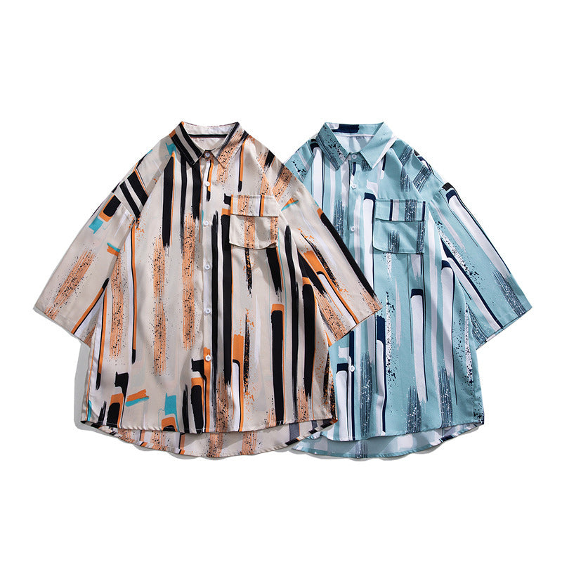 Retro print short sleeve aloha shirt