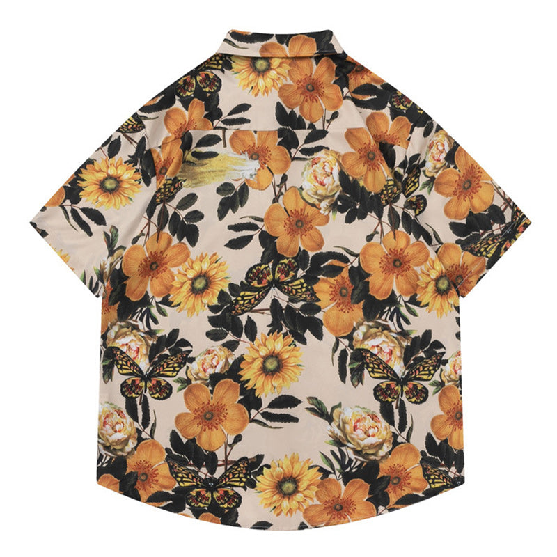 Retro "Sunflower" all-over print short-sleeved shirt
