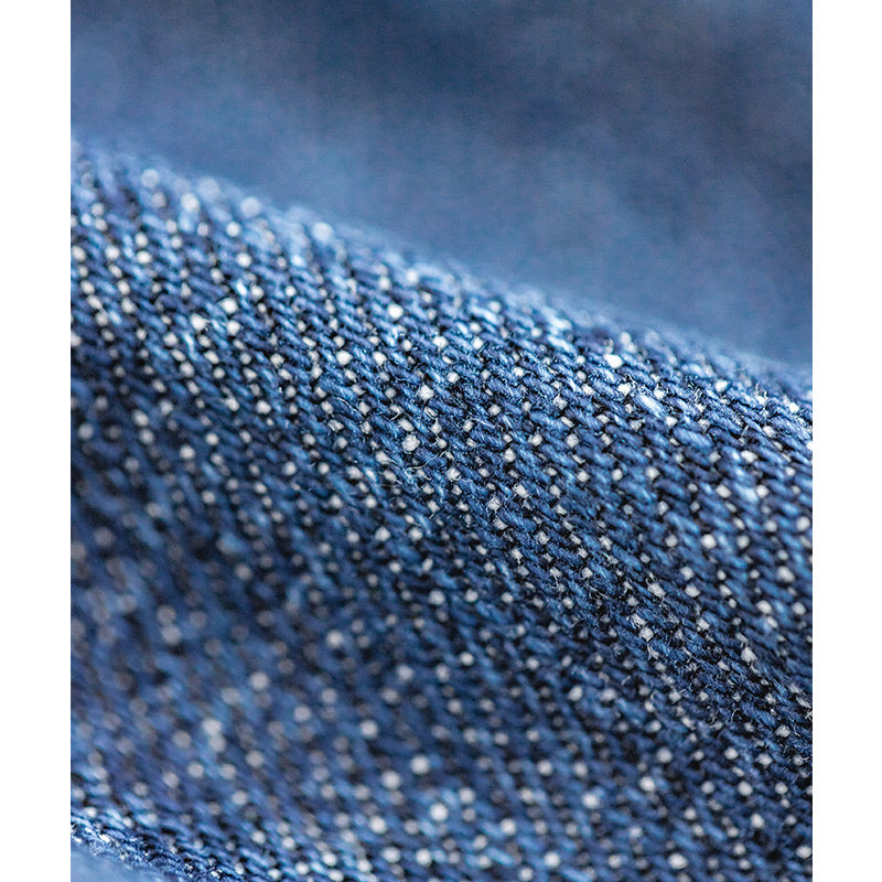 Straight slub denim pants with back cinch