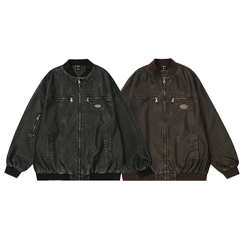 American Casual Retro Wash PU Leather Jacket