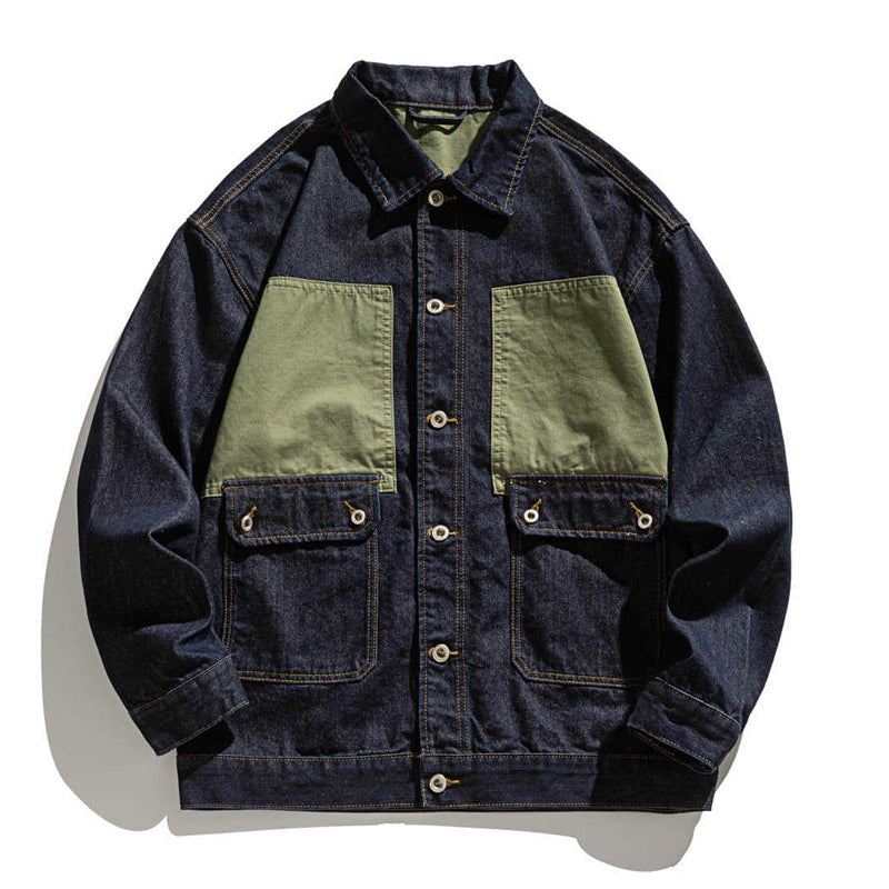 Color-block denim American casual jacket