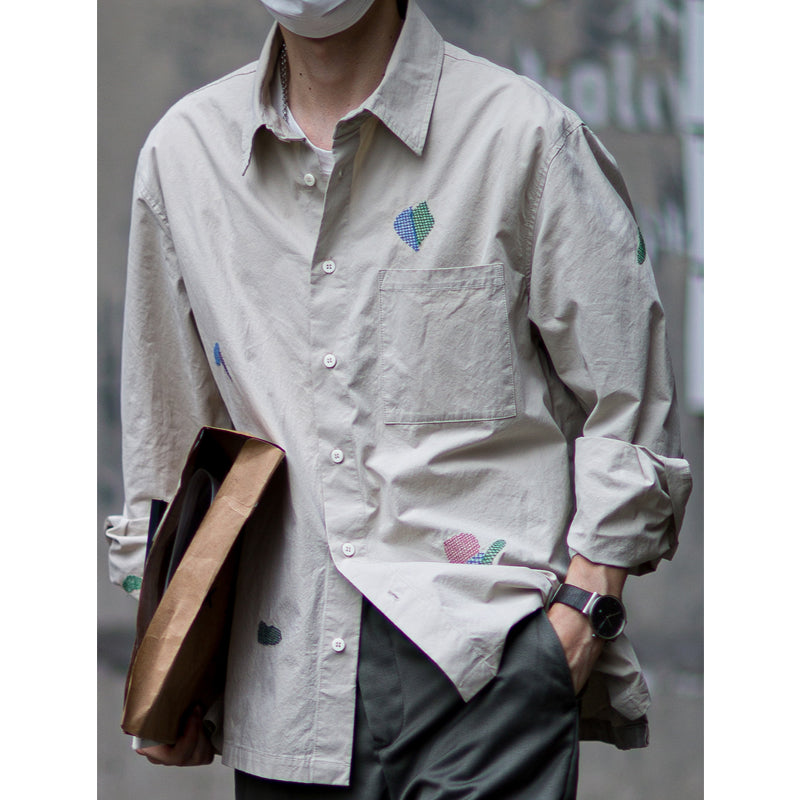 Retro embroidered cotton long-sleeved shirt