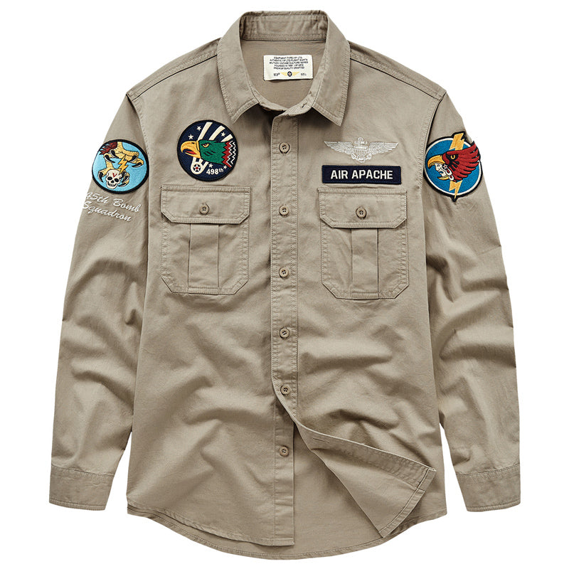New Spring American Casual Embroidered Long Sleeve Shirt