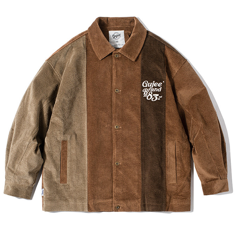 Mixed Color Alphabet Embroidered Retro Loose Fit Jacket