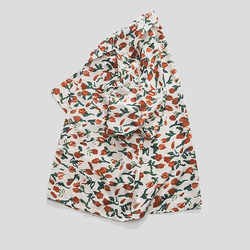 Cuban color floral print aloha shirt short sleeve