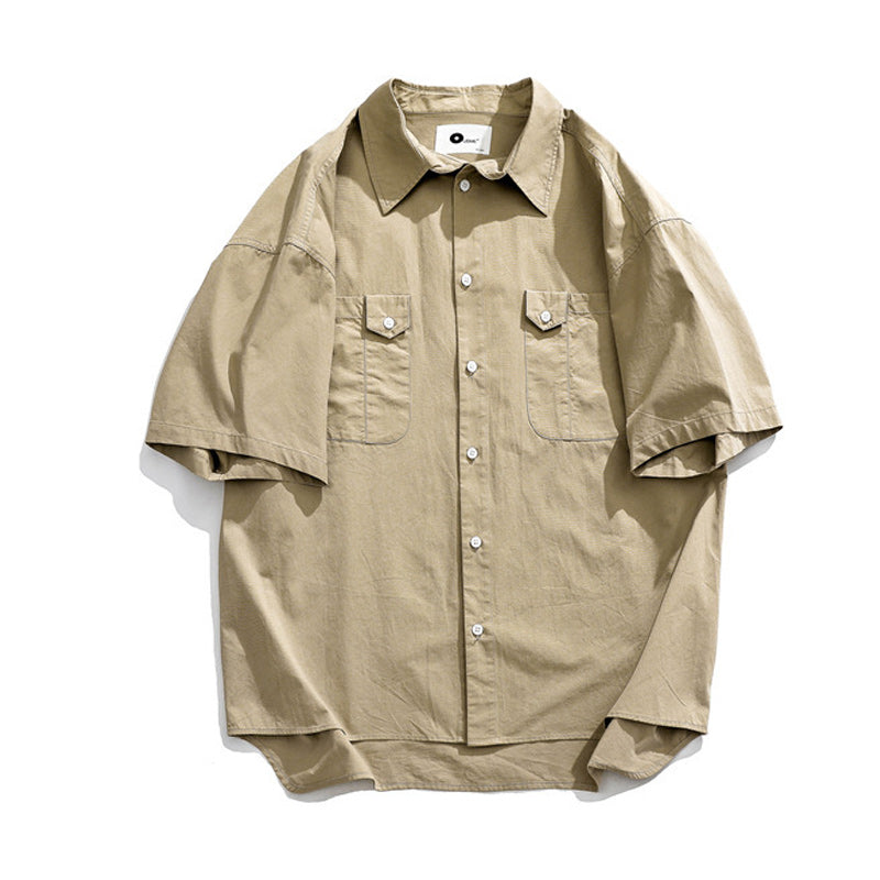 Classic simple plain pocket work short sleeve shirt