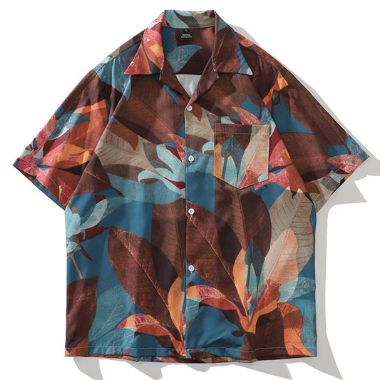 New summer color combination floral short sleeve shirt
