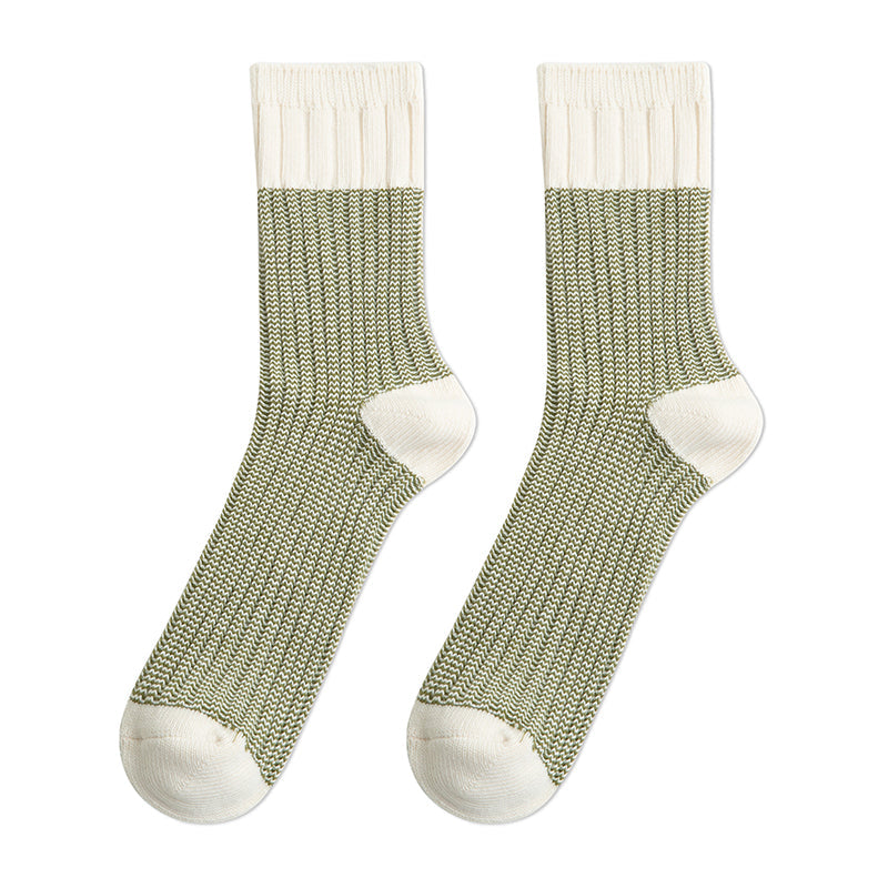 Color Block Thick Yarn Socks (Set of 2)