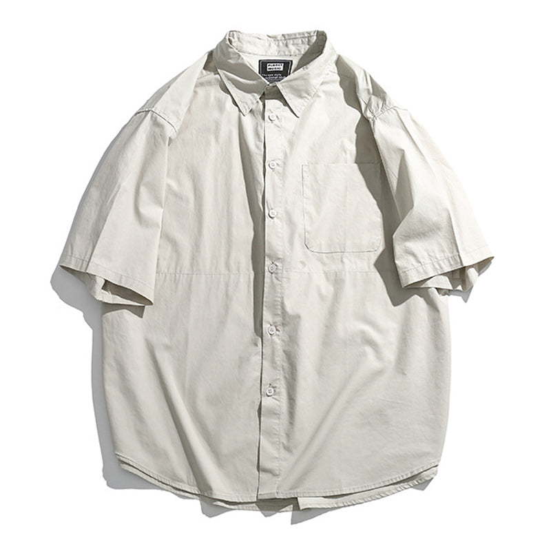 Retro plain loose work short sleeve shirt