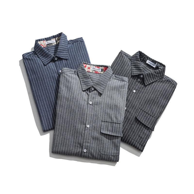 Striped pocket shirt with lettering on sleeves