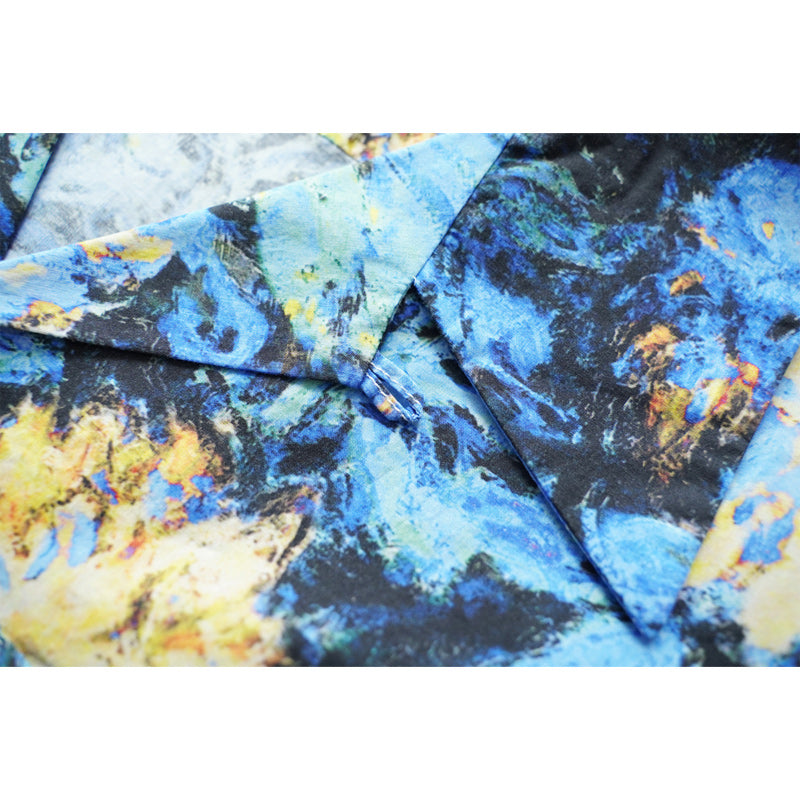 HAWAII ALOHA "Phantom Blue Flowers" Oil Painting Aloha Shirt
