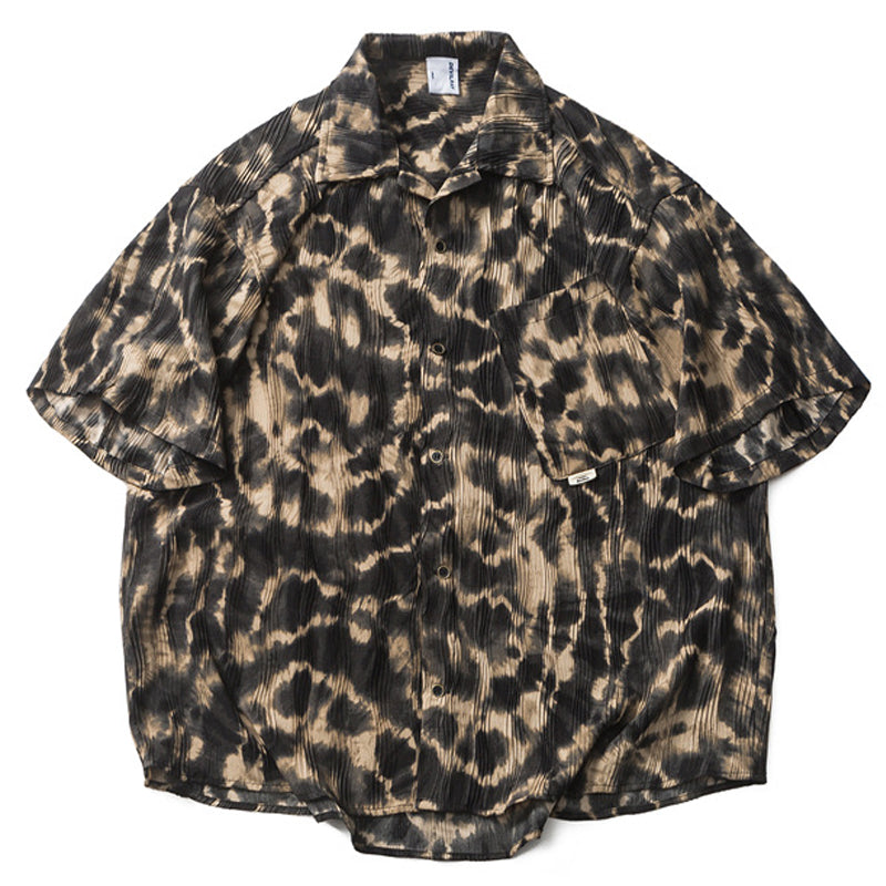 New summer color combination leopard print short sleeve shirt