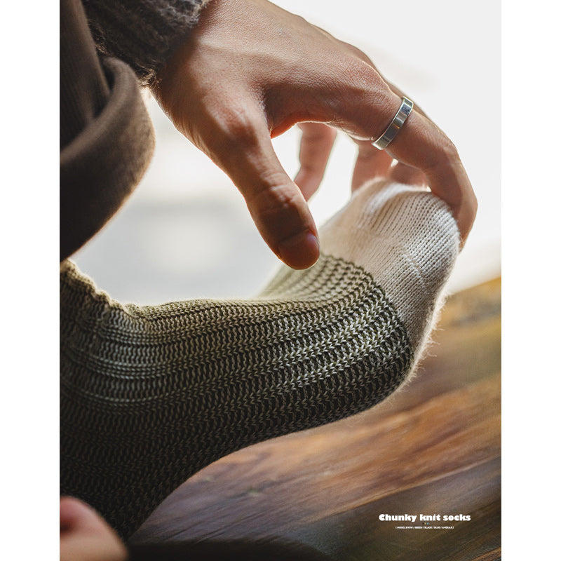 Color Block Thick Yarn Socks (Set of 2)
