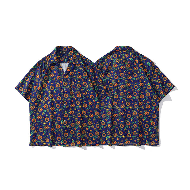 Retro floral short-sleeved shirt