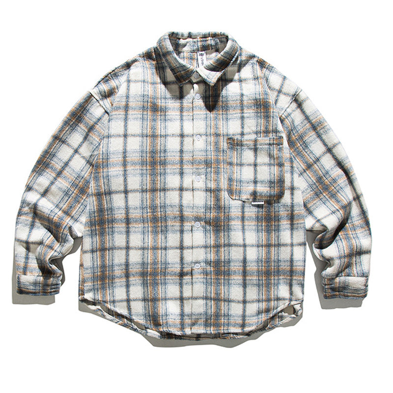 Classic brushed check pattern long sleeve shirt
