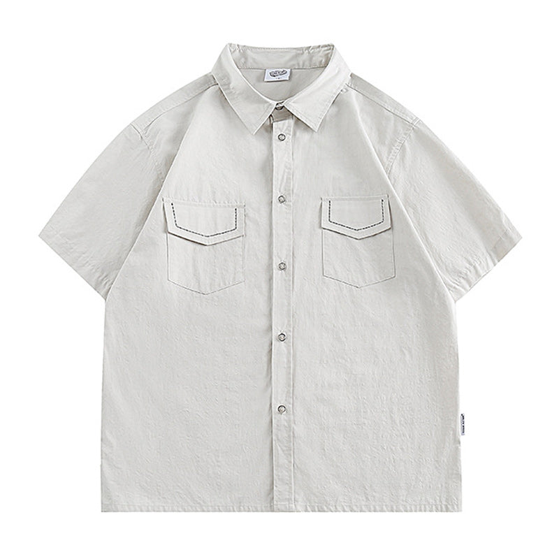 Retro casual plain work short sleeve shirt