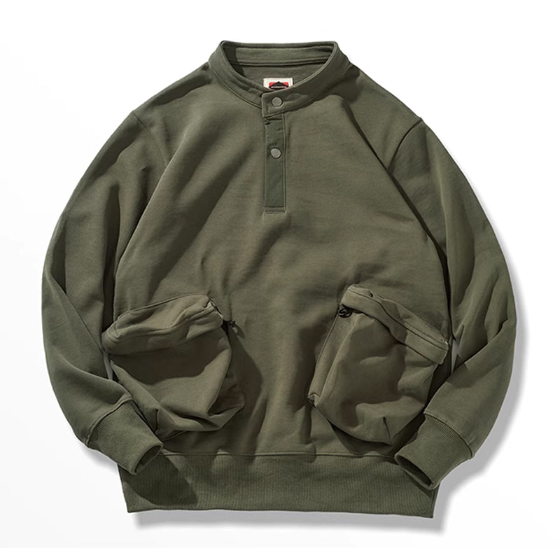 Heavyweight half-button sweatshirt with 3D pockets