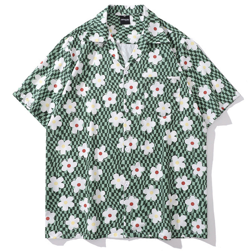 New summer check print short sleeve shirt