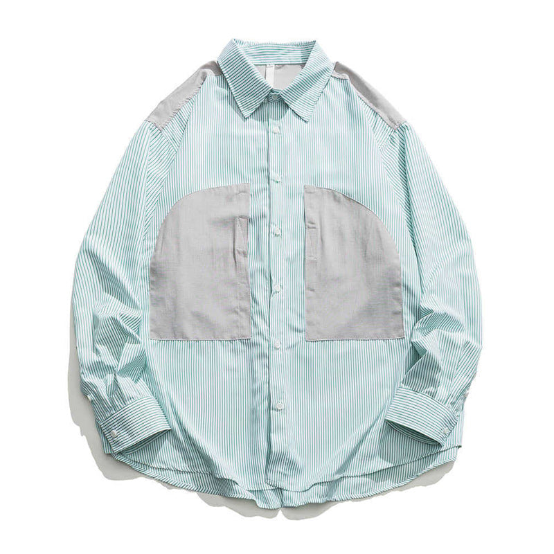 Fashionable striped long-sleeved work shirt