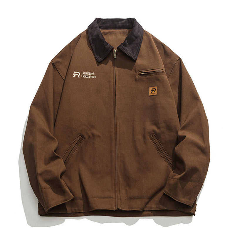 Corduroy neck multi-pocket retro jacket
