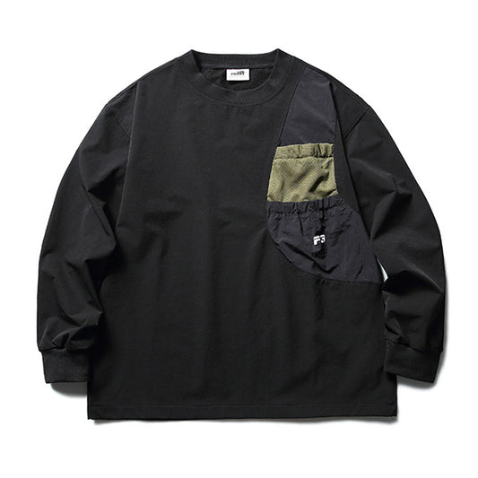 Multi-pocket long-sleeved T-shirt with round neck hoodie