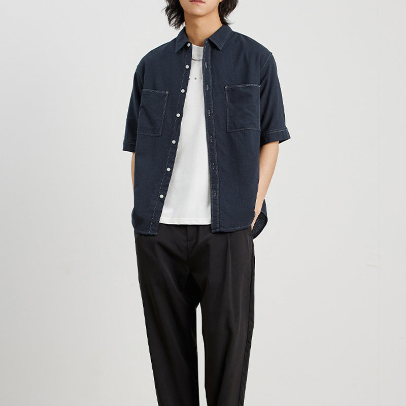 Fashionable simple plain pocket short sleeve shirt