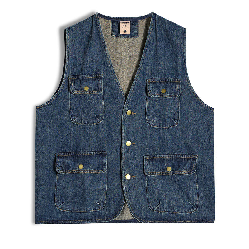 Classic multi-pocket denim work vest