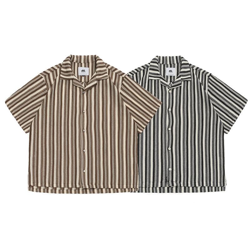 New summer bar neck striped short sleeve shirt
