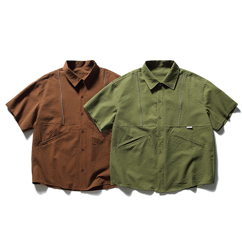 New summer multi-pocket plain short-sleeved shirt