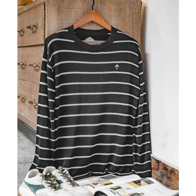 "Up Arrow" Embroidered Striped Knit Long Sleeve Tee