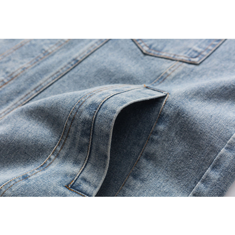 Denim Ripple Wash Patchwork Denim Jacket