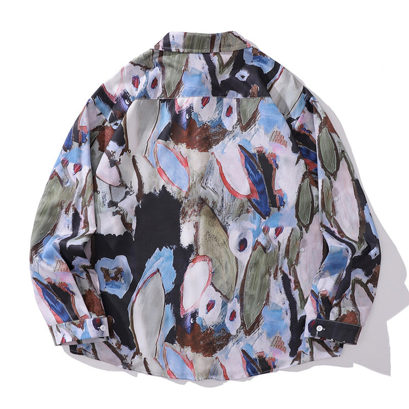 A long-sleeved shirt with an oil painting pattern perfect for autumn