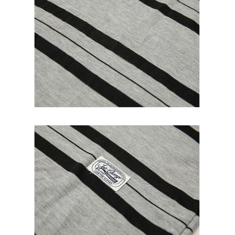Classic gray and black striped polo shirt