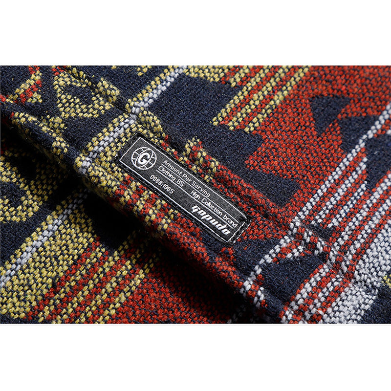 NAVAJO all-over print wool-blend tweed overshirt with elbow patches