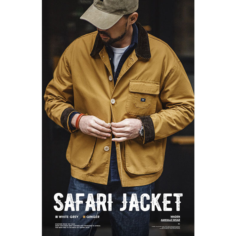 Safari jacket with corduroy collar and cuffs