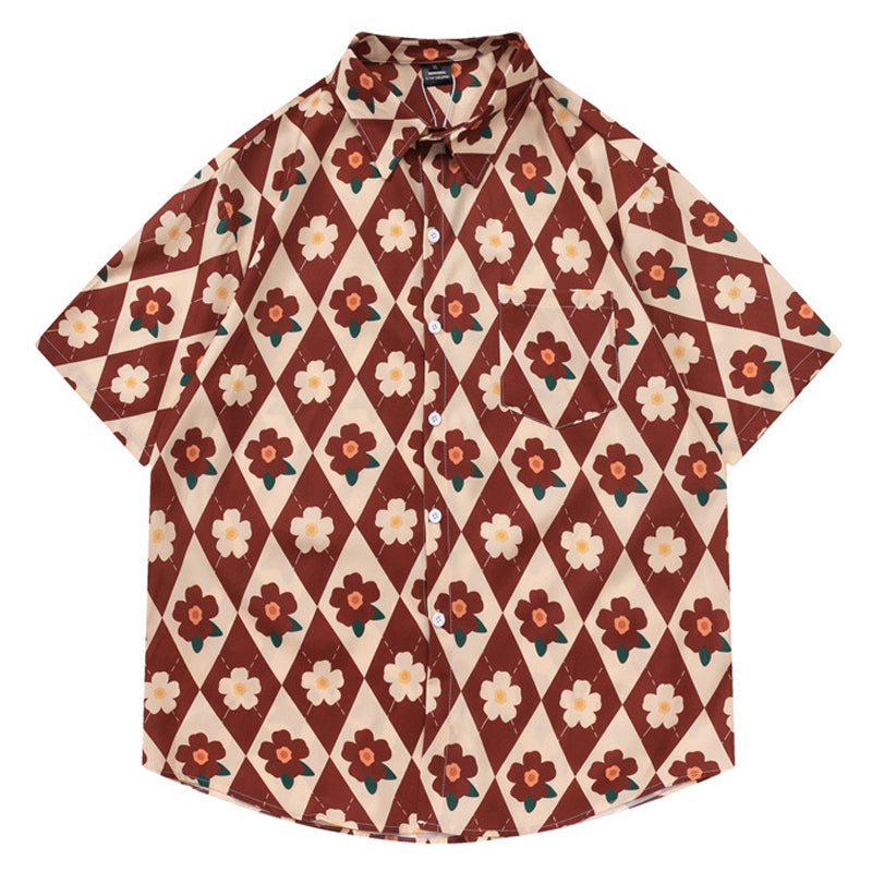 New summer check print short sleeve shirt