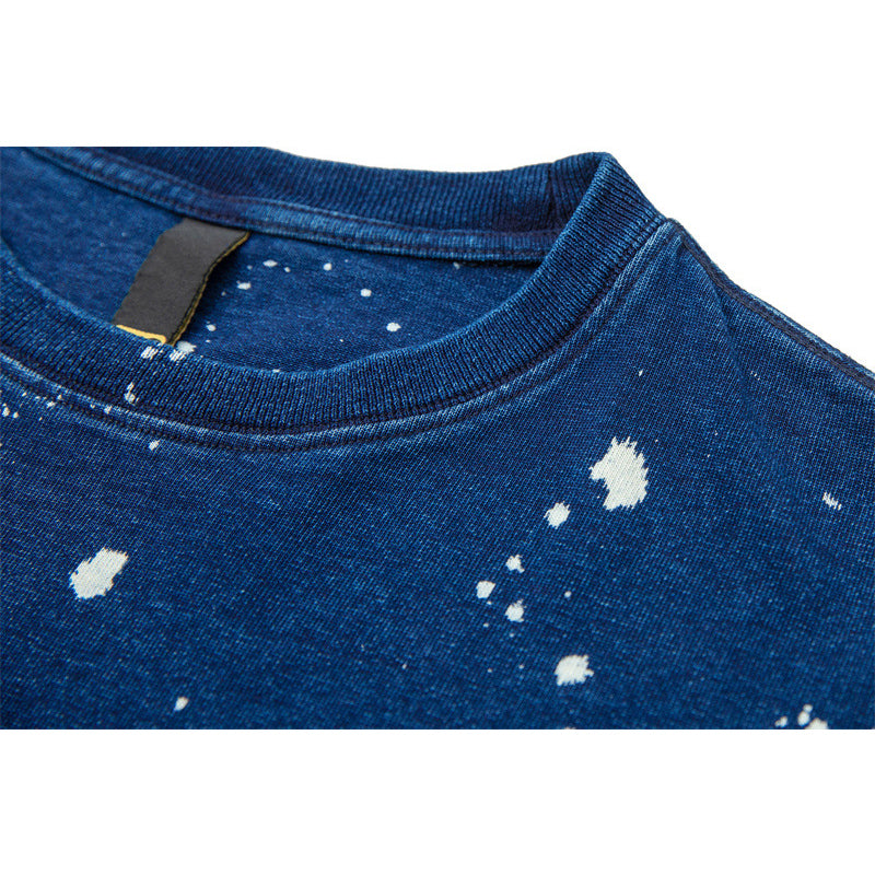 夏新作 320g 藍染め 雪 プリント Tシャツ