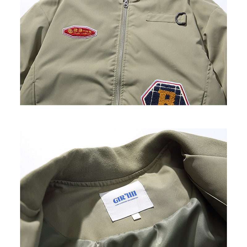 Down jacket with stand collar and zipper, casual, solid color coat
