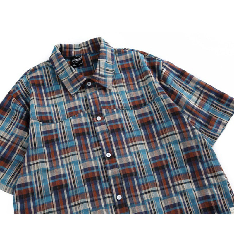 New Summer Check Cotton Short Sleeve Shirt