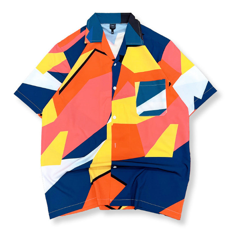 Cuban-colored colorful geometric pattern aloha shirt
