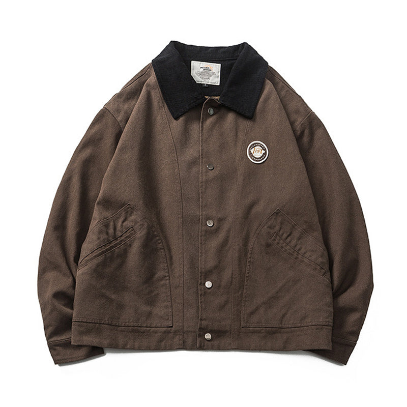 Plain, loose-fitting coat pocket lapel jacket