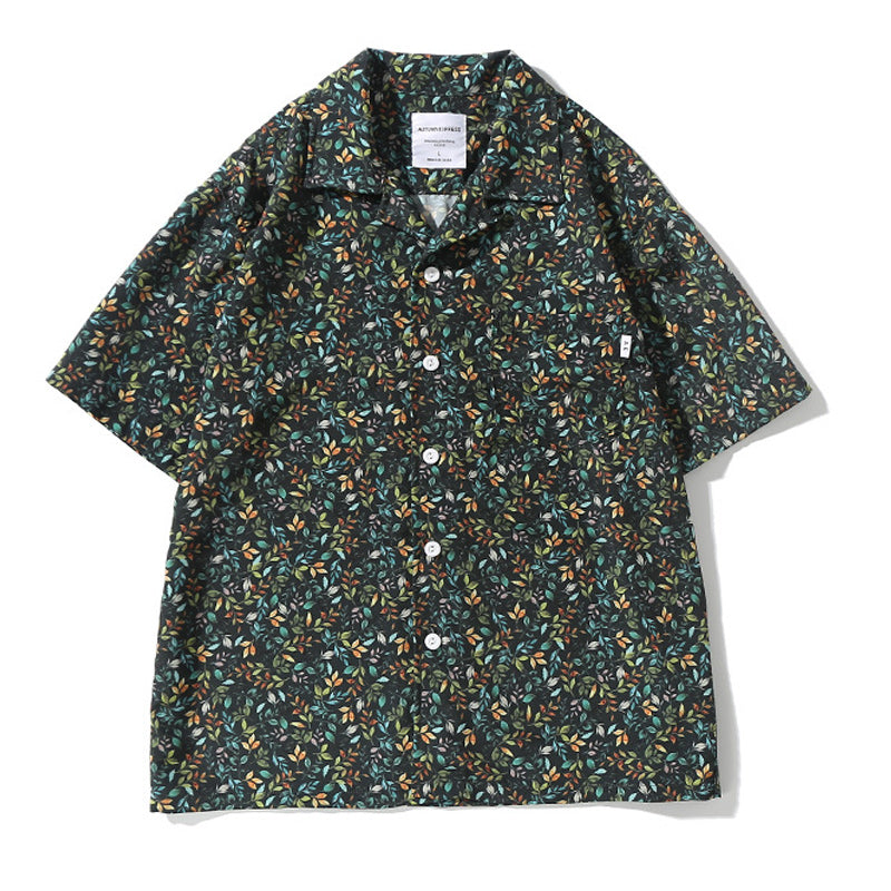 Branch and leaf print aloha shirt