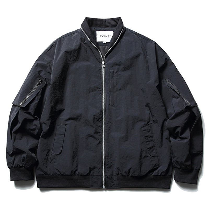 Color-coordinated zip-up checkered fabric flight jacket