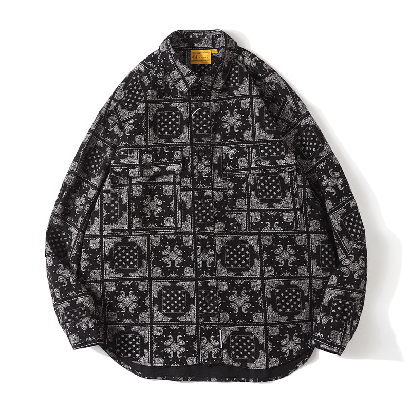 Elbow patch paisley print work shirt