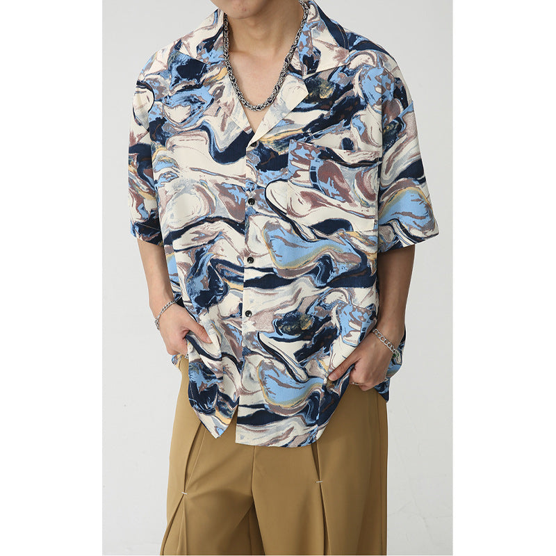 Tie-dye retro print short-sleeved shirt