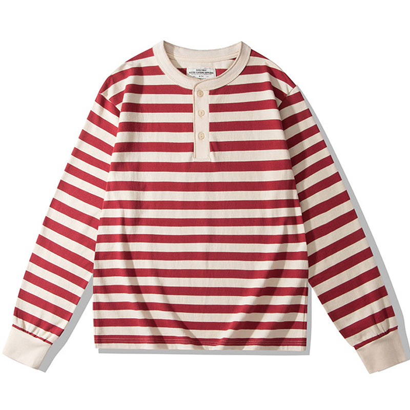 Striped Henley neck long sleeve tee
