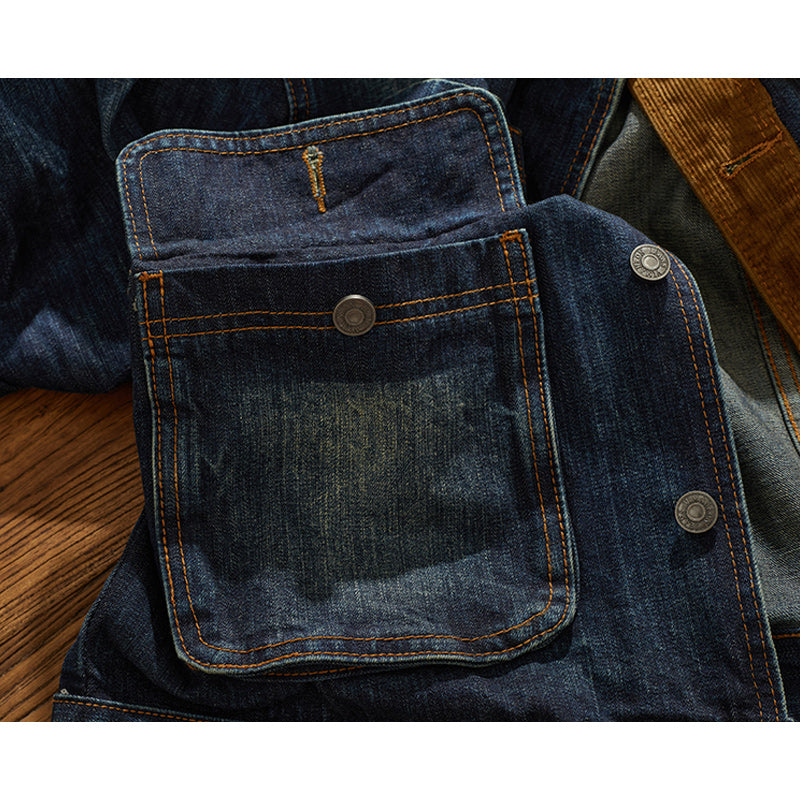 Corduroy-trimmed washed denim jacket